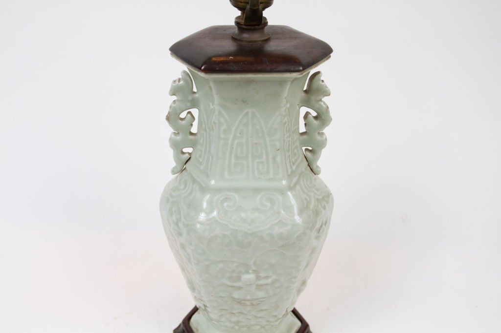 Chinese Celadon Table Lamp In Good Condition In Montreal, QC