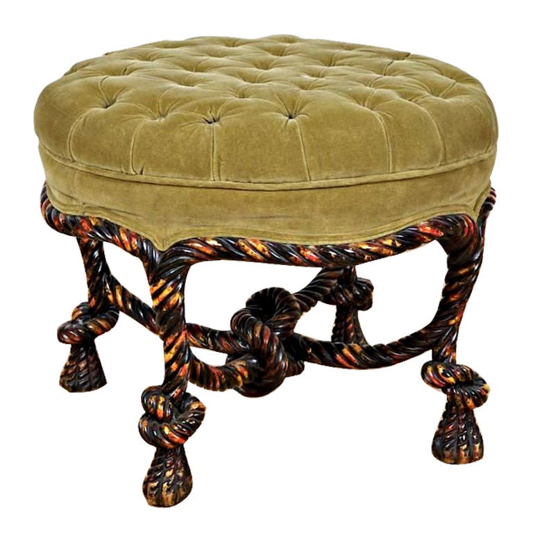 Napoleon III style rope twist carved wood stool with gessoed tortoise shell faux-finish.