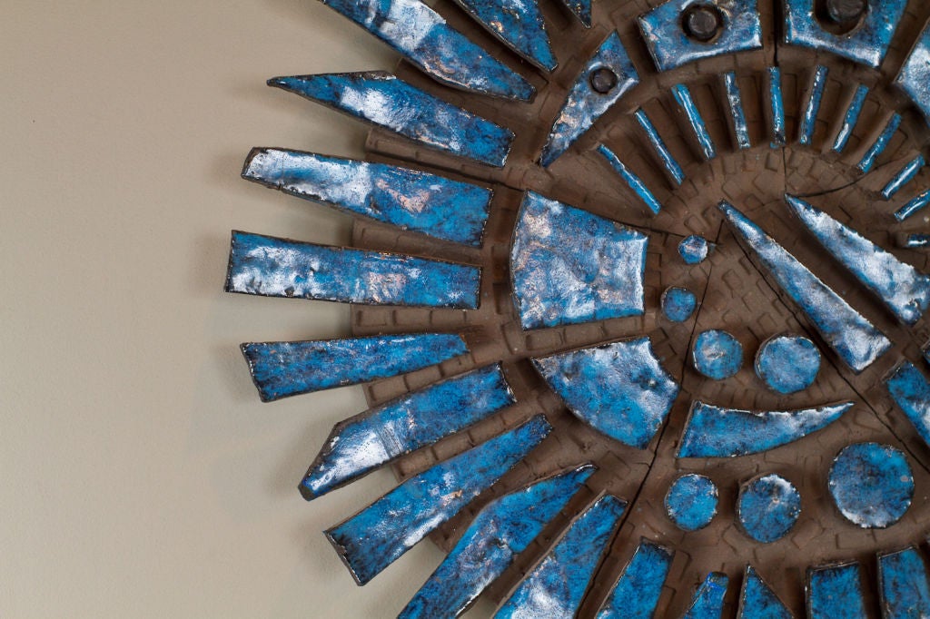 Canadian Vibrant blue glazed ceramic wall sculpture by Charles Sucsan