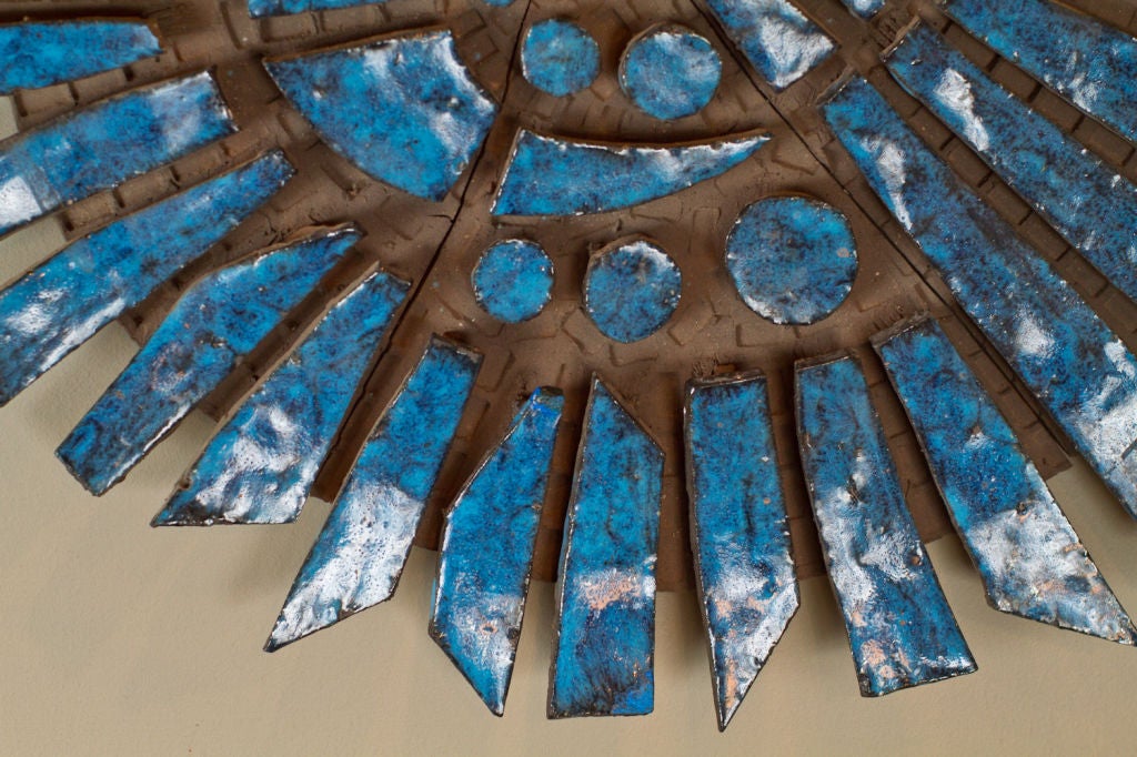 Ceramic Vibrant blue glazed ceramic wall sculpture by Charles Sucsan