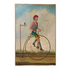 Óleo caprichoso sobre lienzo "La bicicleta"