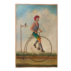 Huile fantaisiste sur toile « The Bicycle » (La bicyclette).