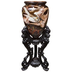 Important glazed ceramic ''majolica wear'' vase on stand.