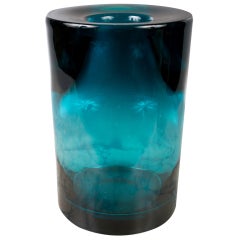 Retro Cylindrical Aqua  Blue Glass Vase