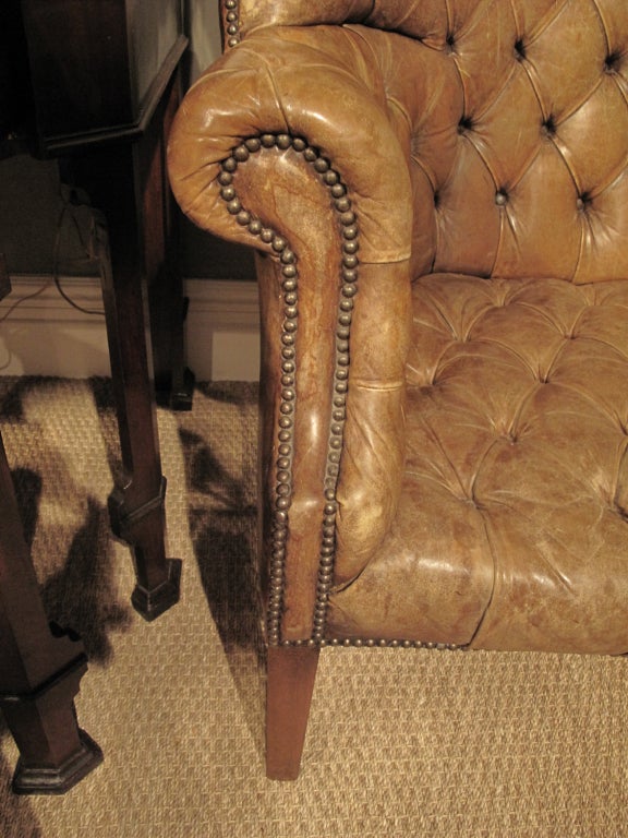 20th Century George III Style Wing Back Leather Settee
