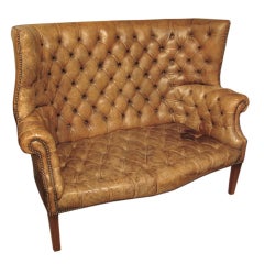 George III Style Wing Back Leather Settee