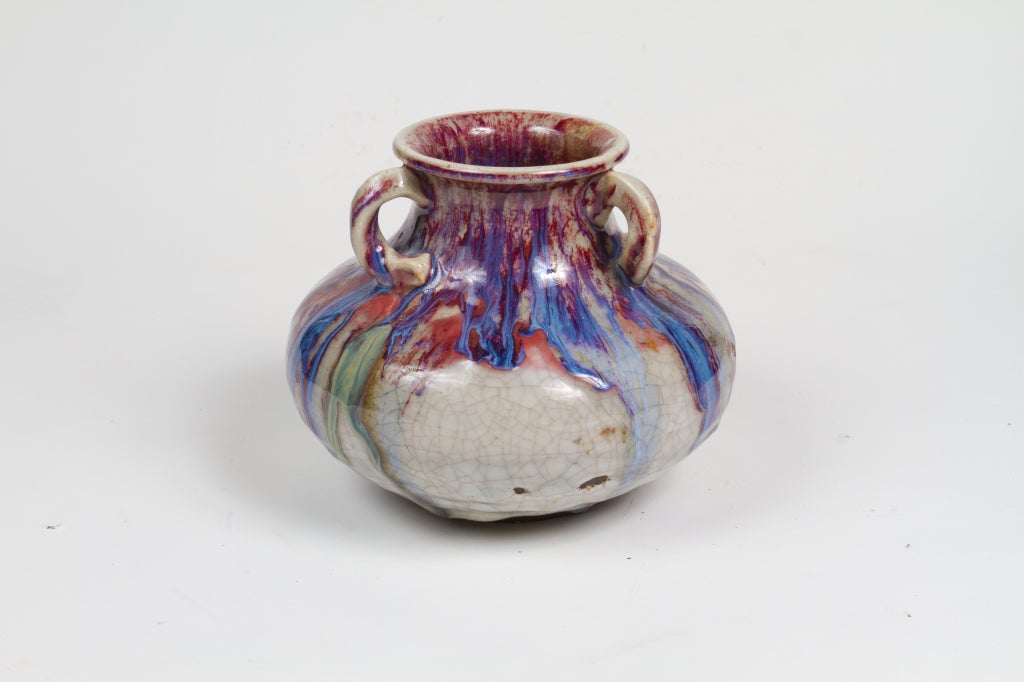 Studio pottery Japanese “Flambé” glazed ceramic vase.