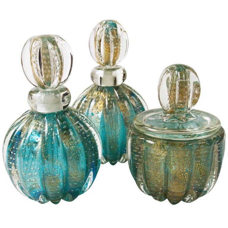 Set Of Three Murano Glass Perfume Bottles