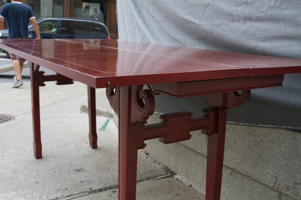 Wood Cinnabar Red Asian Modern Side Table