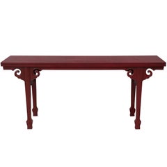 Vintage Cinnabar Red Asian Modern Side Table