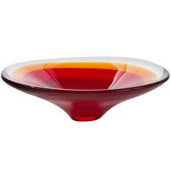 Clear Orange and Red Glass Murano Vase