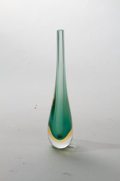 Italian Small Clear Amber and Green Somerso Murano Glass Vase