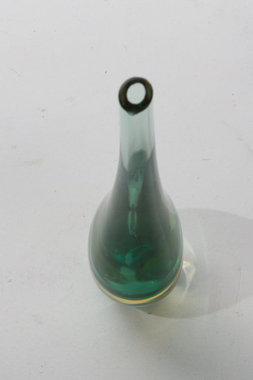 20th Century Small Clear Amber and Green Somerso Murano Glass Vase