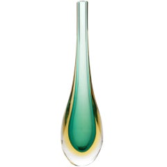 Small Clear Amber and Green Somerso Murano Glass Vase