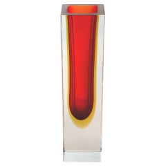 Facet Cut Red and Yellow Sommerso Glass Vase
