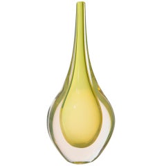 Uranium Green Sommerso Glass Vase Possibly by Flavio Poli 8