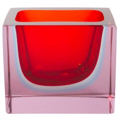 Facet Cut Red Blue and Violet Sommerso Glass Vase