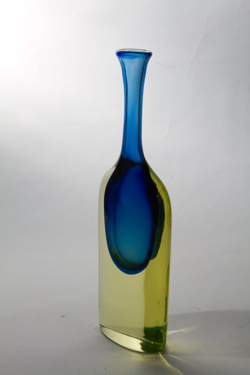 Italian Blue and Green Sommerso Vase Possibly by Flavio Poli