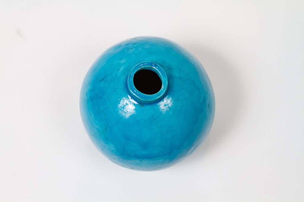 Turquoise ceramic vase by Edmond Lachenal. Edmond Lachenal was one of the pivotal figures in the development and creation of Art Nouveau in ceramics, and his works are comparable in influence and importance to those of Ernest Chaplet, Adrien-Pierre