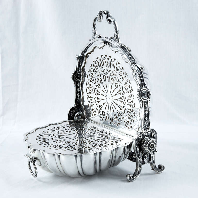 Victorian English Silver Plated Folding Biscuit Barrel Cookie Box, circa 1880