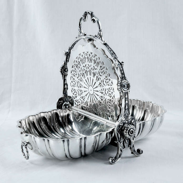 British English Silver Plated Folding Biscuit Barrel Cookie Box, circa 1880