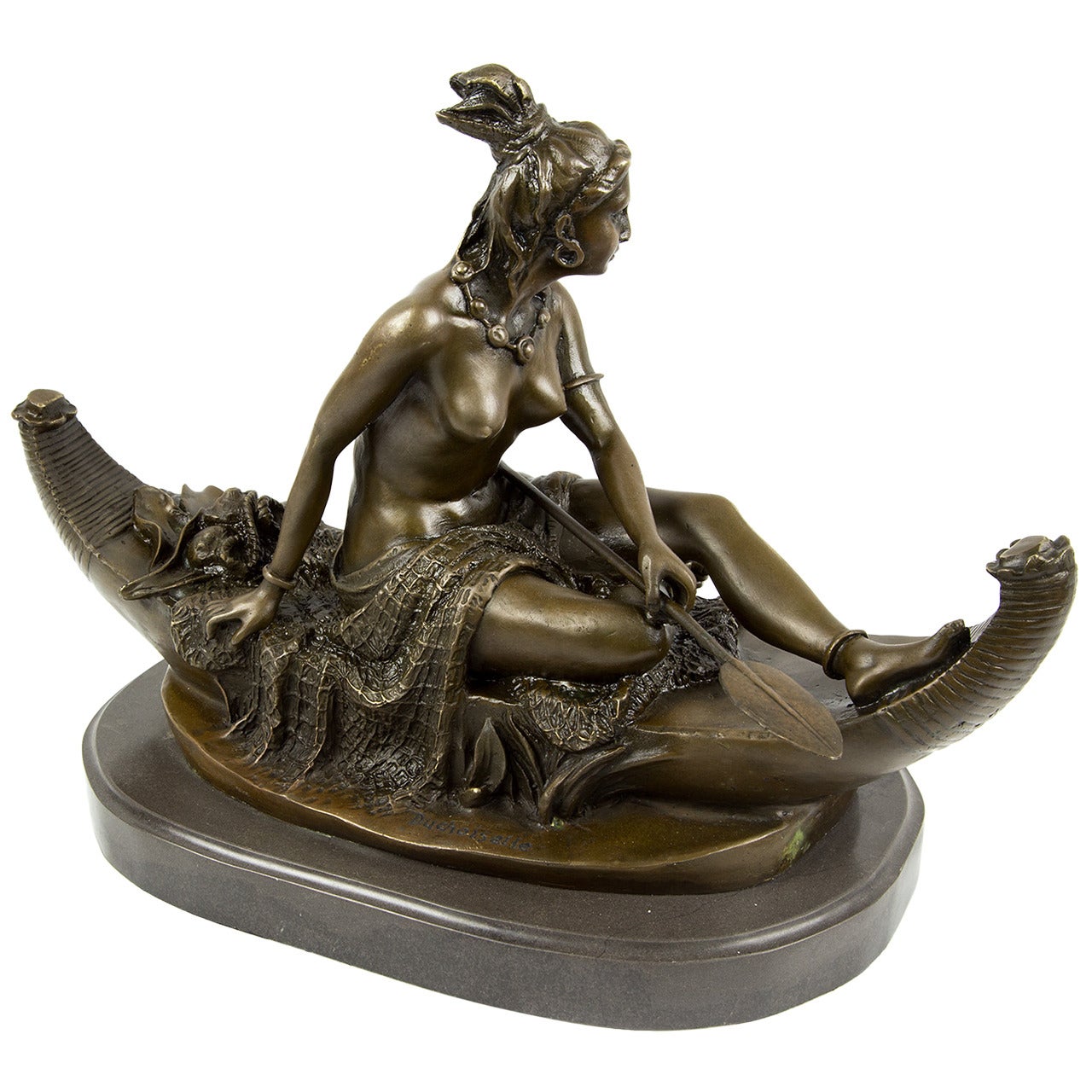 Indian Maiden Sitting in a Canoe Bronze Sculpture by Duchoiselle, 19th Century