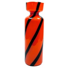 Dramatic Mid-Century Modern Murano Glass Vase Orange Deep Purple Stripes 1