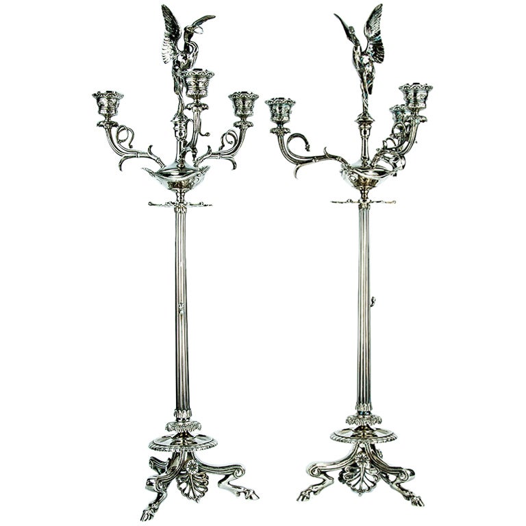 Silvered Bronze Signed Barbedienne Aux Griffons Candelabrum 19thC France