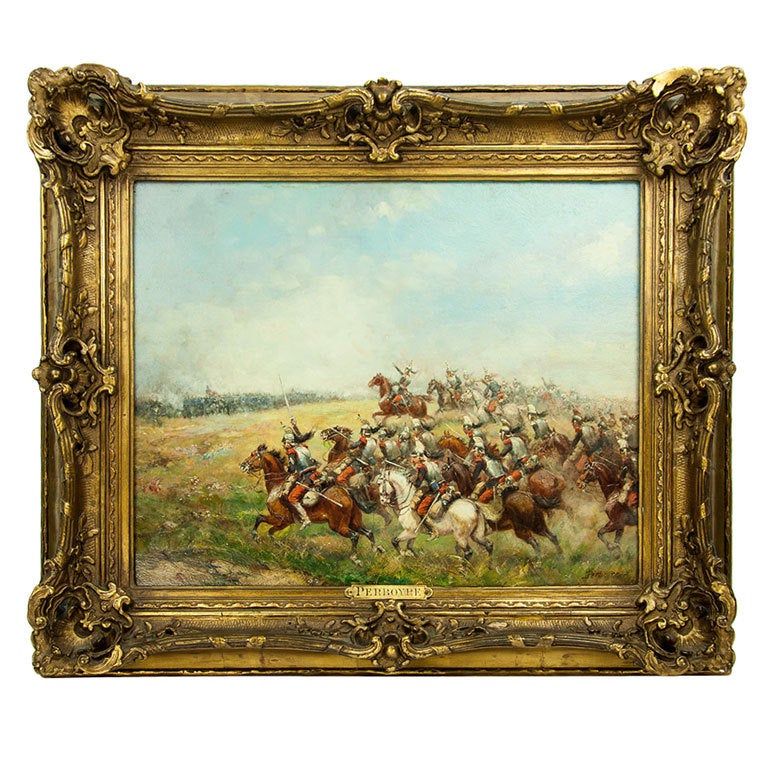 Cavalry Charge Oil on Panel Painting by Paul Émile Perboyre, France