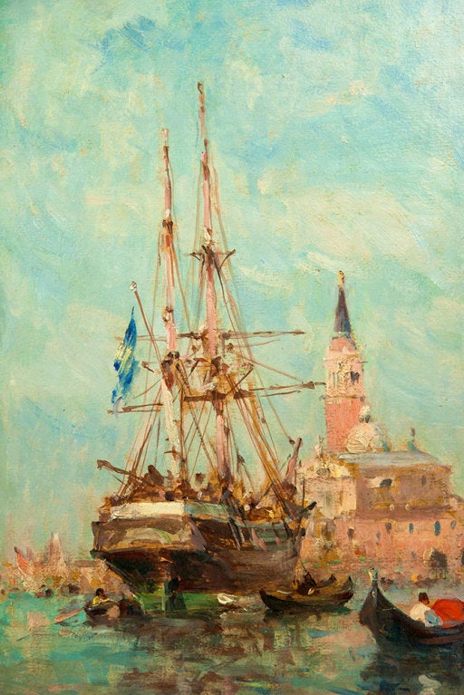 Neoclassical Le Grand Canal Venice Oil Painting on Board by Amédée Rossier, France