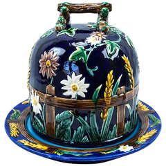 Vintage Beautiful Majolica Cheese Dome and Stand