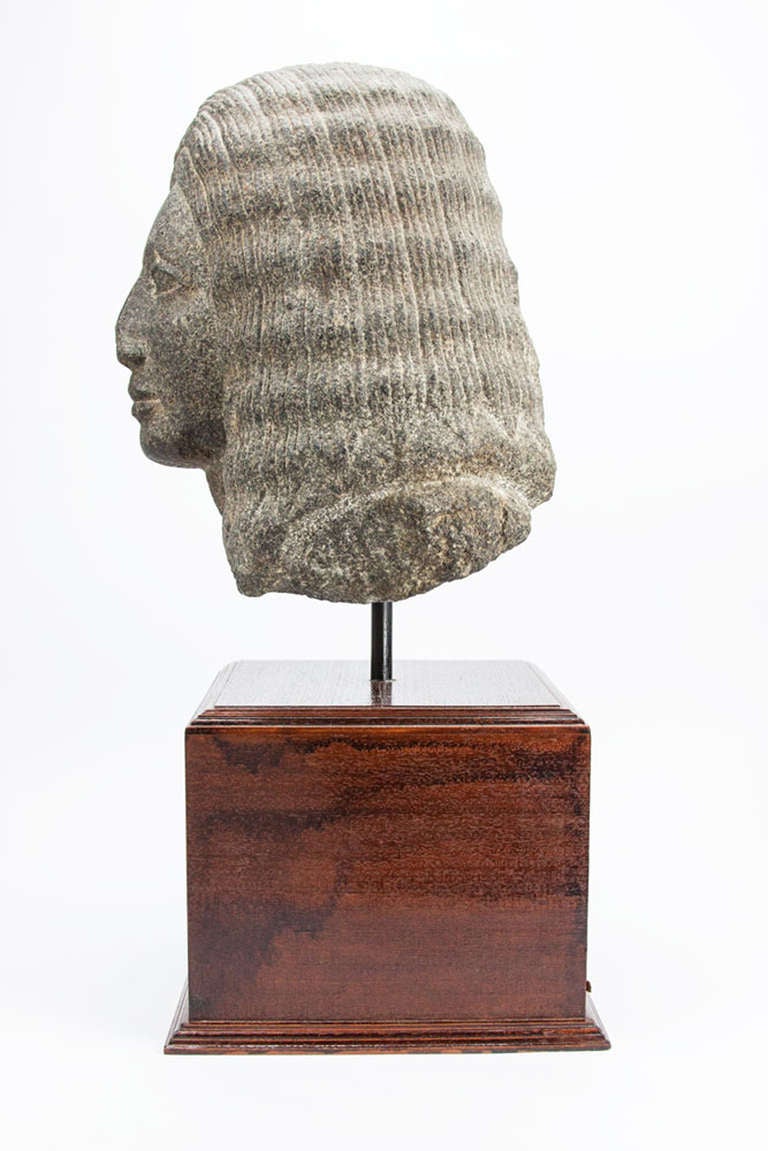 Hand-Carved Egyptian Basalt Bust of Psammetique XXVI Dynasty