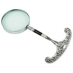 Antique Sterling Silver Grip Handle and Mahogany Magnifier 2