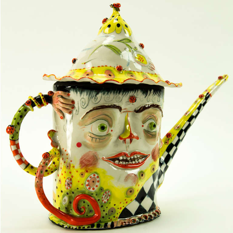 Folk Art Figular Porcelain Statement Teapot Signed Irina Zaytceva