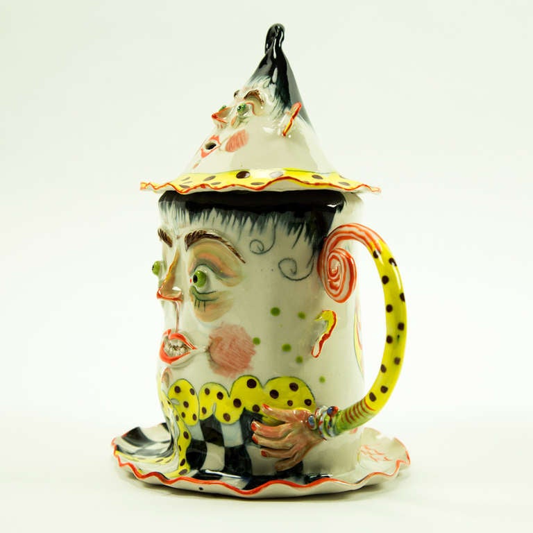 Modern Rare Large Figural Porcelain Teapot on Attached Plate by Irina Zaytceva