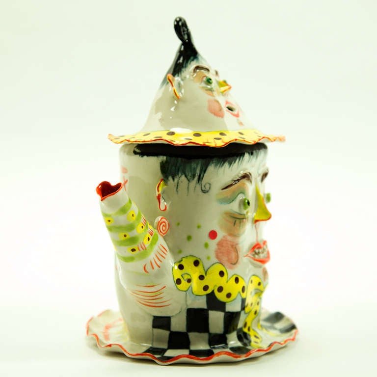 Rare Large Figural Porcelain Teapot on Attached Plate by Irina Zaytceva In Excellent Condition In Montreal, QC