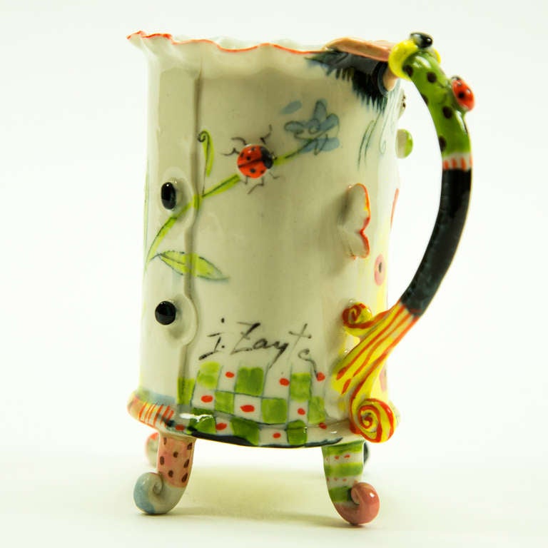 20th Century Whimsical Figural Porcelain Large Footed Cup Artist Signed I. Zaytceva