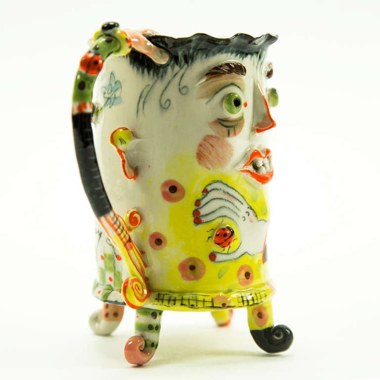 Modern Whimsical Figural Porcelain Large Footed Cup Artist Signed I. Zaytceva