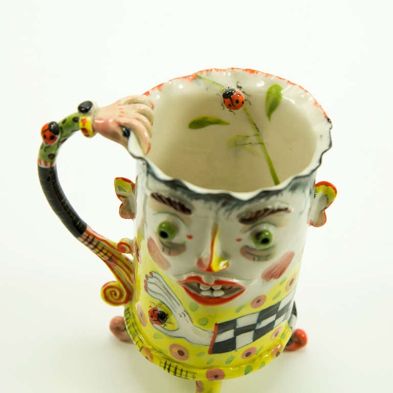 Whimsical Figural Porcelain Large Footed Cup Artist Signed I. Zaytceva 1