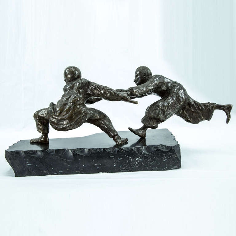 20th Century Bronze Sculpture Boys at Play Agnes Farkas