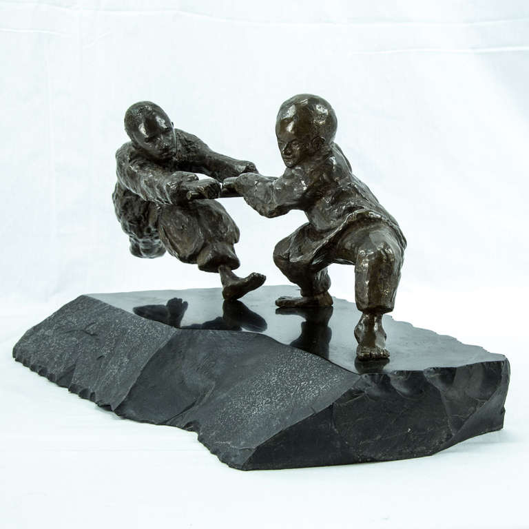 Canadian Bronze Sculpture Boys at Play Agnes Farkas