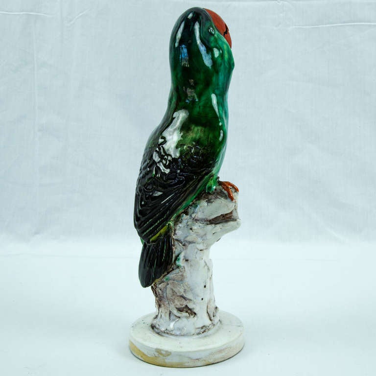Art Deco Glazed Pottery Statuette Macaw Colorful Parrot France Estate Find 2