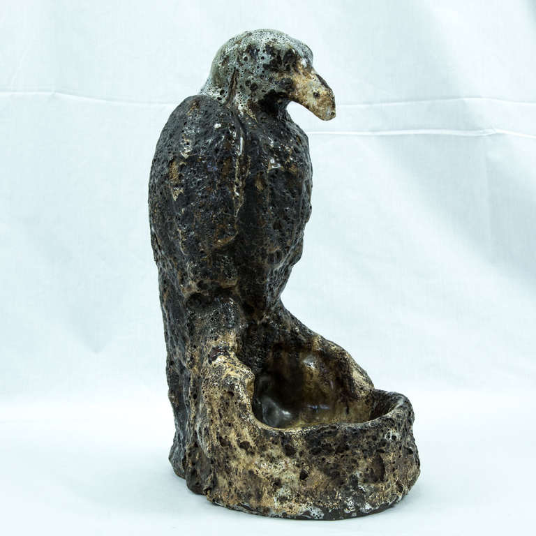 Belgian Arthur Craco Stoneware of a Vulture Belgium, circa 1900
