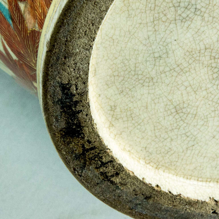 Beautiful Art Nouveau Antique Satsuma Double Handle Floral Pottery Vase  1