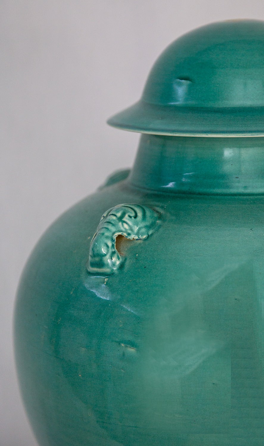 Mid-Century Modern Turquoise Green Porcelain Covered Urn