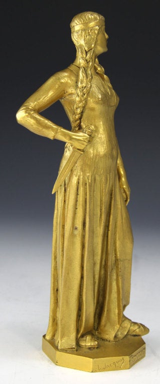Neoclassical Revival Fafulous Gilt Bronze Medieval Princess Titled Fredeconde by Jacquot France