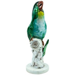 Art Deco Glazed Pottery Statuette Macaw Colorful Parrot France Estate Find