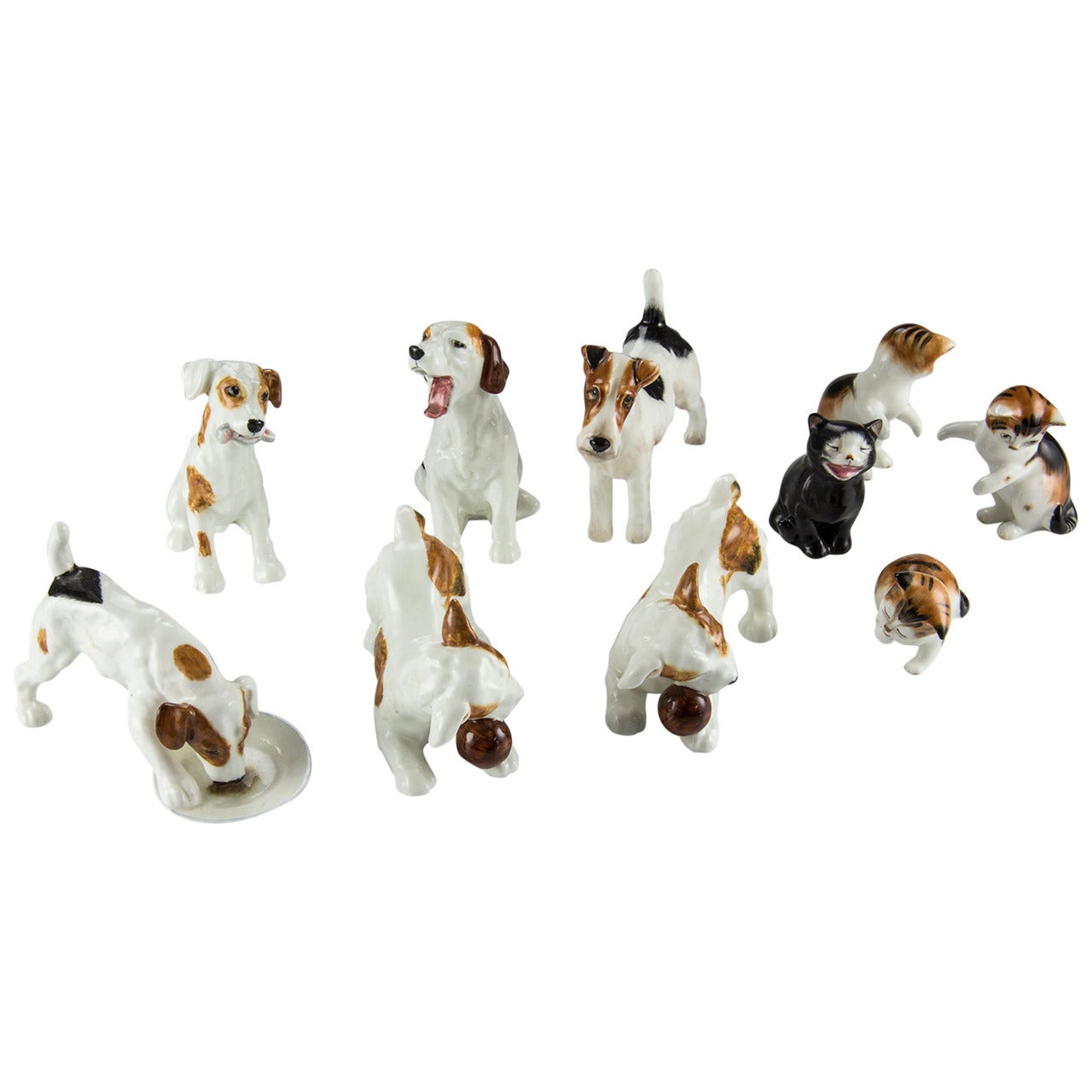 Royal Doulton Collection of Ten Dogs and Cats Porcelain Figurines England 