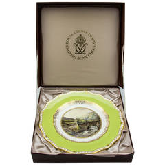 Vintage Pair of Royal Crown Derby Porcelain Cabinet Landscape Plates Derbyshire, England