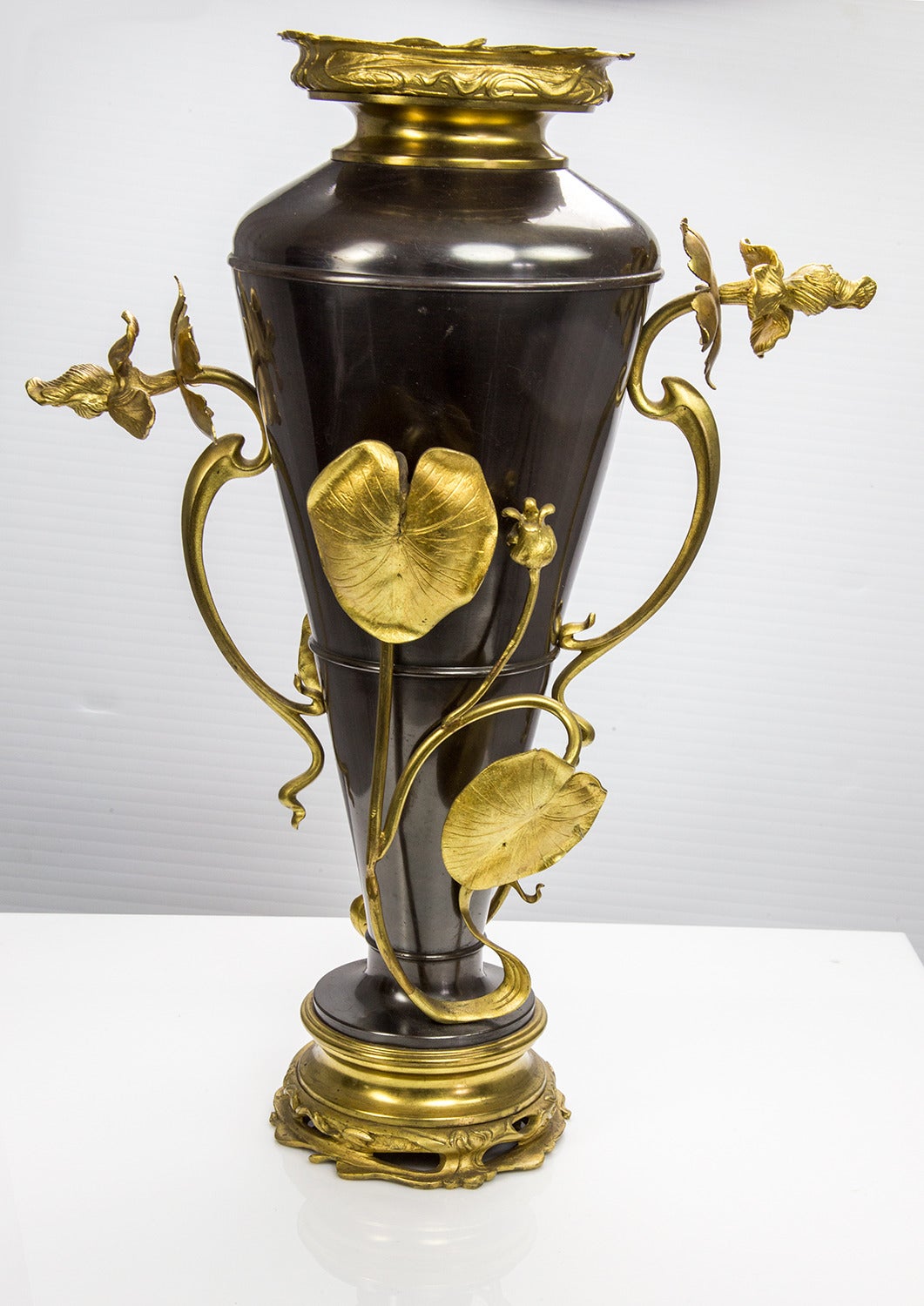 French Art Nouveau Bronze Gilt Floral Vase